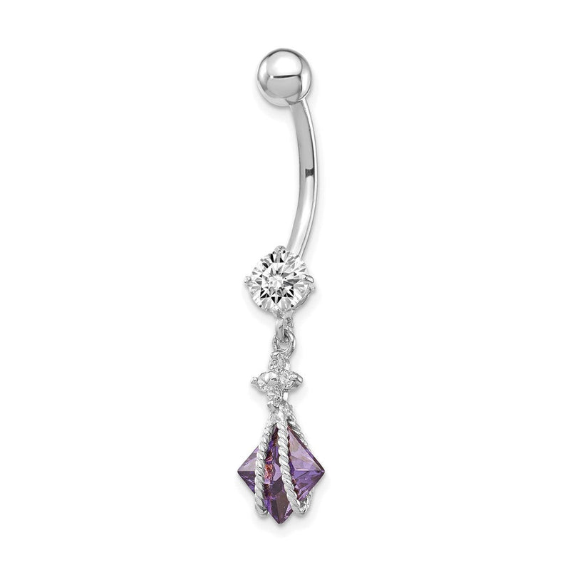 10K Weißgold Quadratisch Amethyst Zirkonia Belly Hängend