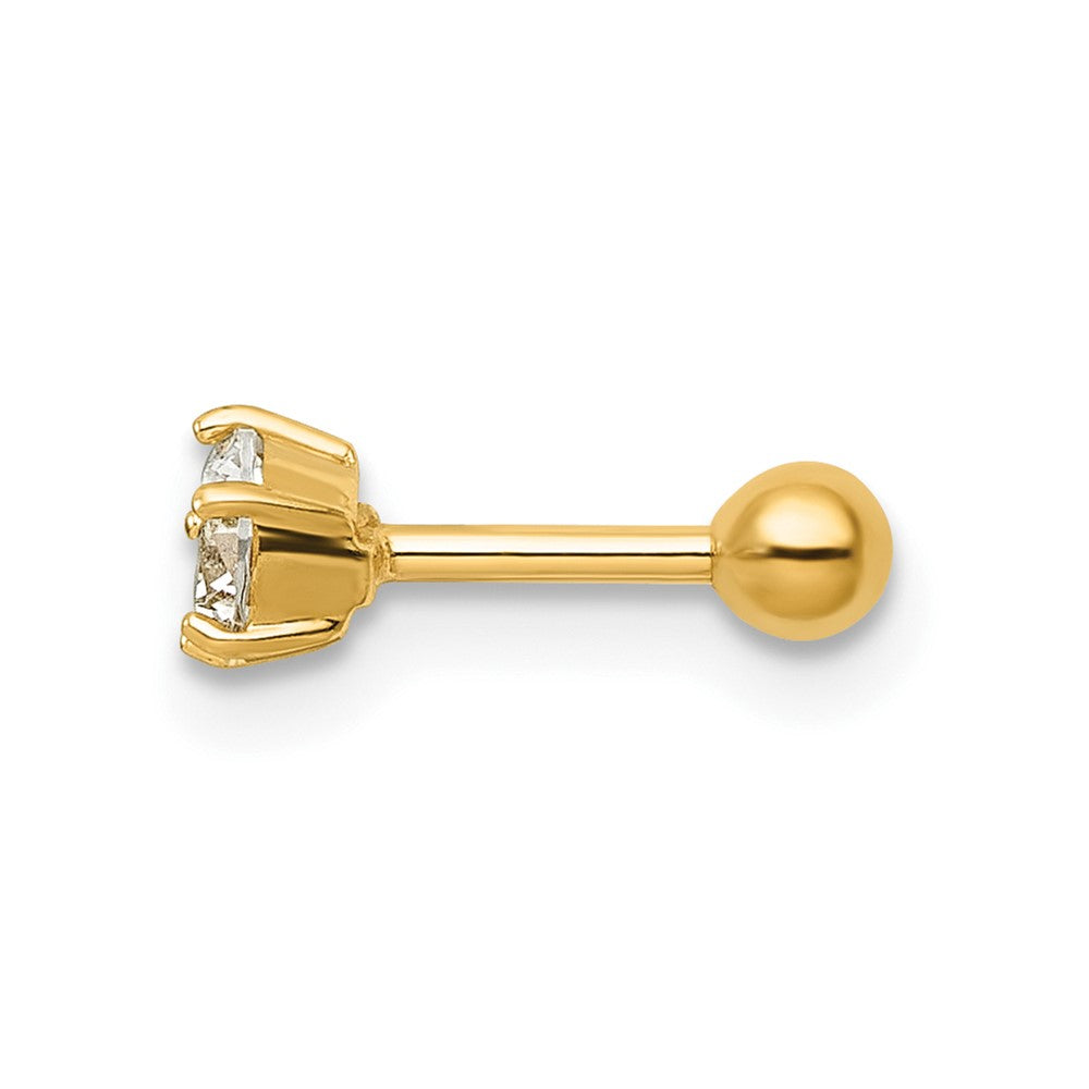 10K Gelbgold Poliert 18 Stärke Rund Weiß Zirkonia Labret Ohrstecker
