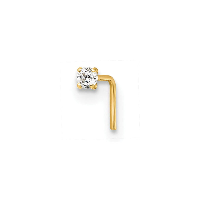 10K Gelbgold Poliert 23 Stärke 2.00mm Weiß Rund Zirkonia Nasen Ohrstecker