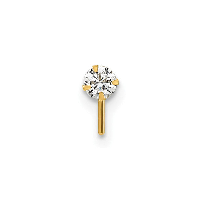 10K Gelbgold Poliert 23 Stärke 3.00mm Weiß Rund Zirkonia Nasen Ohrstecker