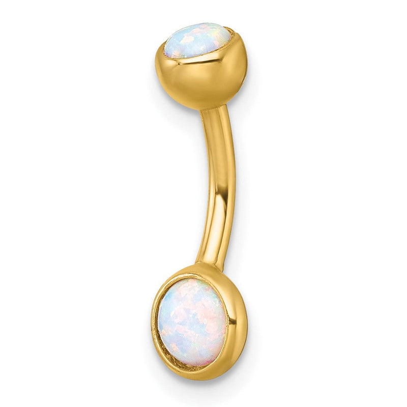 10K Gelbgold Poliert 14 Stärke Zargenfassung-set Rund Im Labor Erzeugt Opal Navel Ring