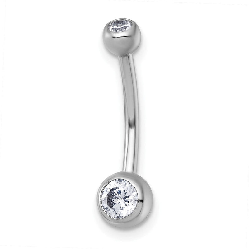 10K Weißgold Poliert 14 Stärke Zargenfassung-set Rund Zirkonia Navel Ring