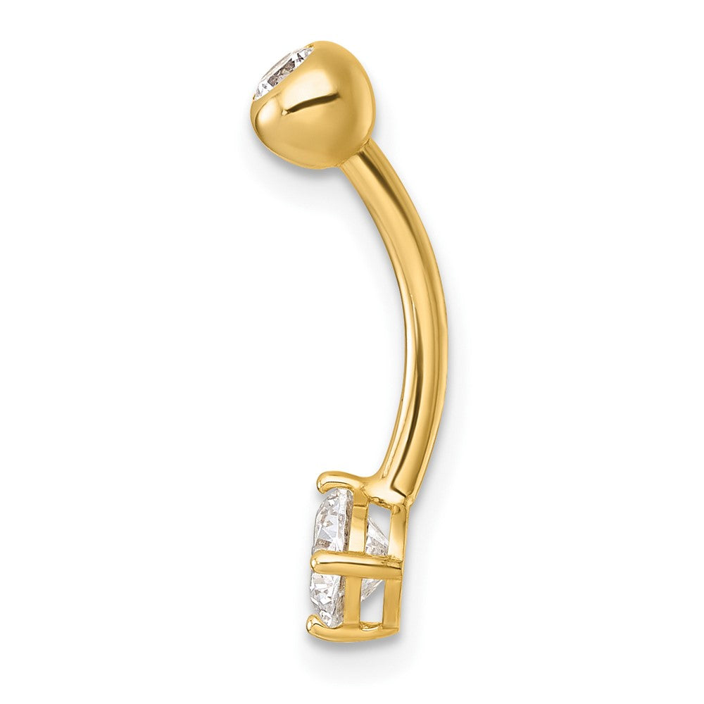 10K Gelbgold Poliert 14 Stärke Rund Zirkonia Navel Ring