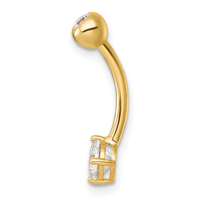 10K Gelbgold Poliert 14 Stärke Rund Zirkonia Navel Ring