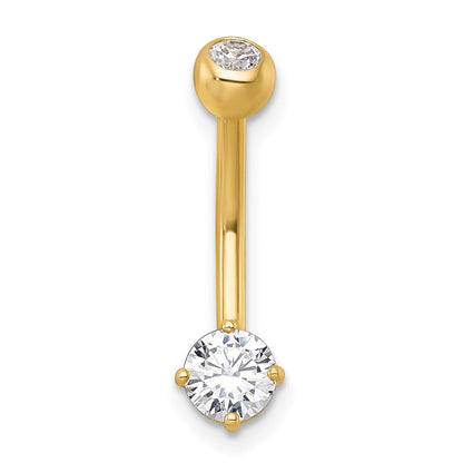 10K Gelbgold Poliert 14 Stärke Rund Zirkonia Navel Ring