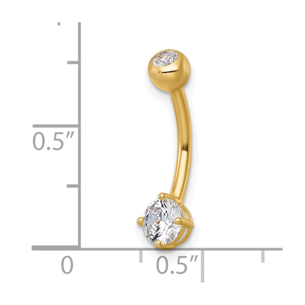 10K Gelbgold Poliert 14 Stärke Rund Zirkonia Navel Ring