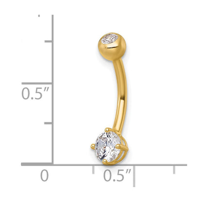 10K Gelbgold Poliert 14 Stärke Rund Zirkonia Navel Ring