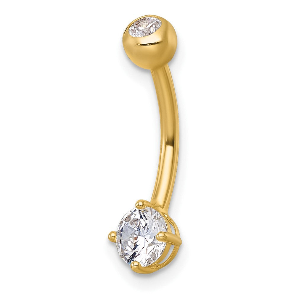 10K Gelbgold Poliert 14 Stärke Rund Zirkonia Navel Ring