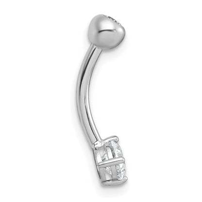 10K Weißgold Poliert 14 Stärke Rund Zirkonia Navel Ring