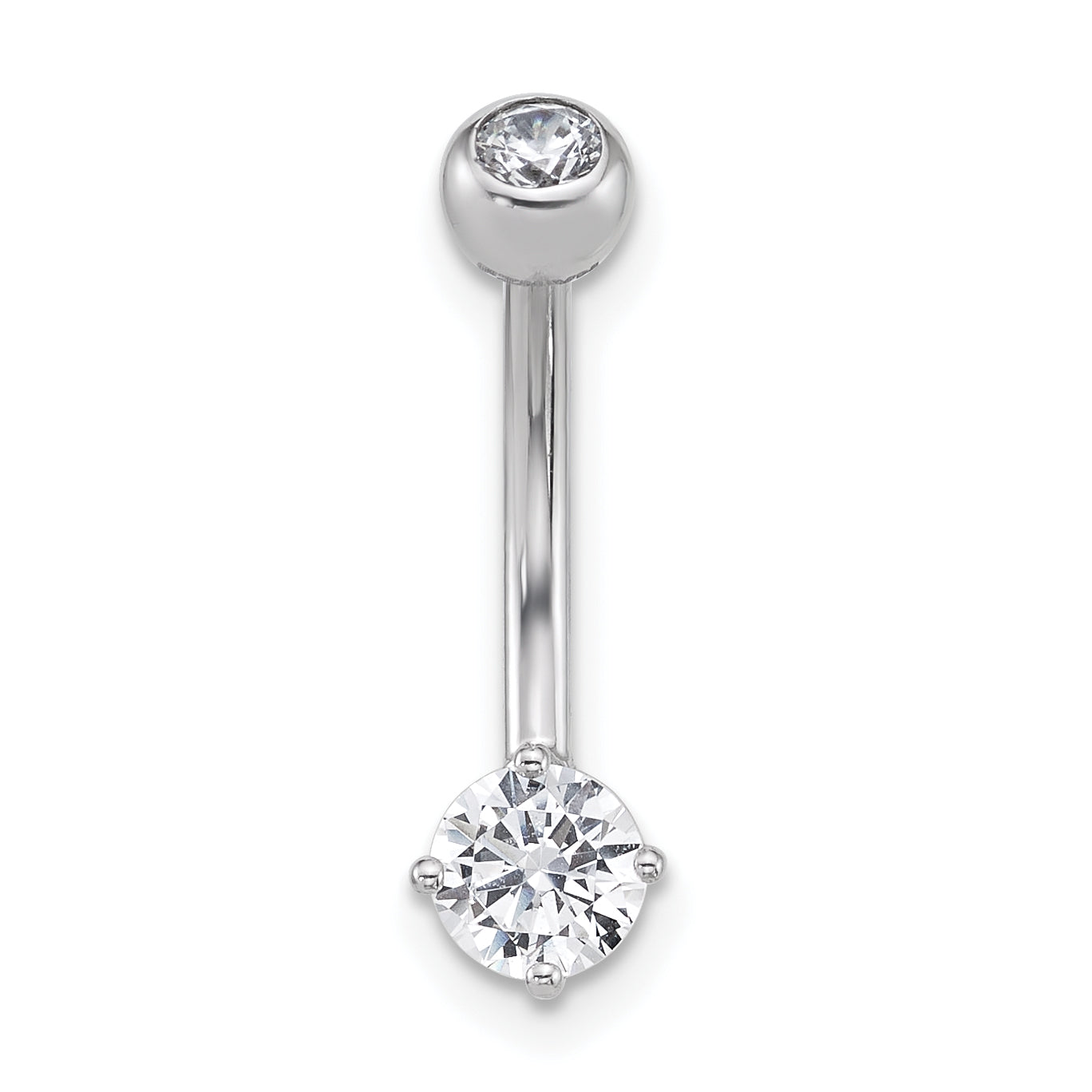 10K Weißgold Poliert 14 Stärke Rund Zirkonia Navel Ring