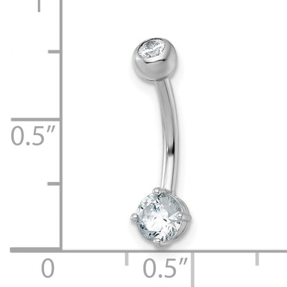 10K Weißgold Poliert 14 Stärke Rund Zirkonia Navel Ring