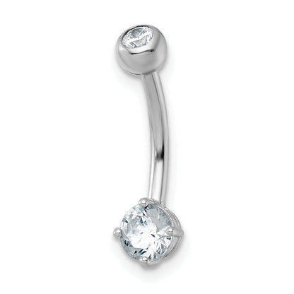 10K Weißgold Poliert 14 Stärke Rund Zirkonia Navel Ring