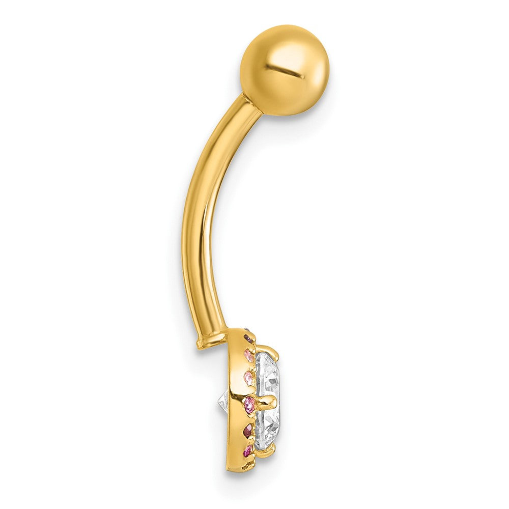 10K Gelbgold Poliert 14 Stärke Regenbogen Heiligenschein und Klar Zirkonia Navel Ring