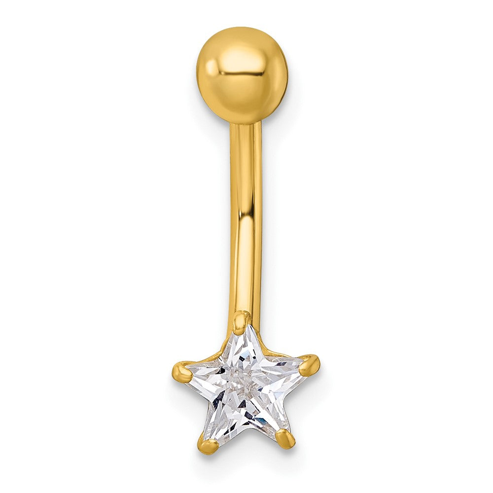 10K Gelbgold Poliert 14 Stärke Zirkonia Stern Navel Ring
