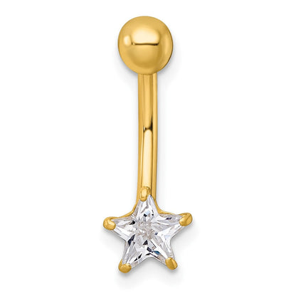 10K Gelbgold Poliert 14 Stärke Zirkonia Stern Navel Ring