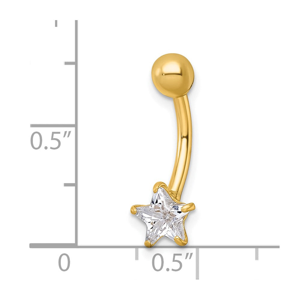 10K Gelbgold Poliert 14 Stärke Zirkonia Stern Navel Ring