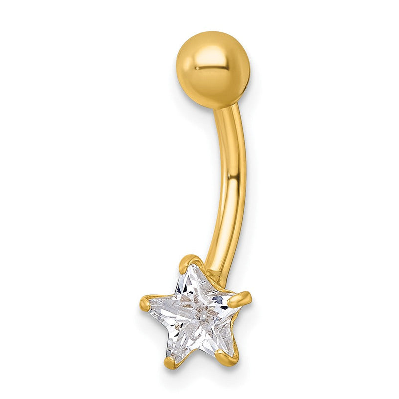 10K Gelbgold Poliert 14 Stärke Zirkonia Stern Navel Ring