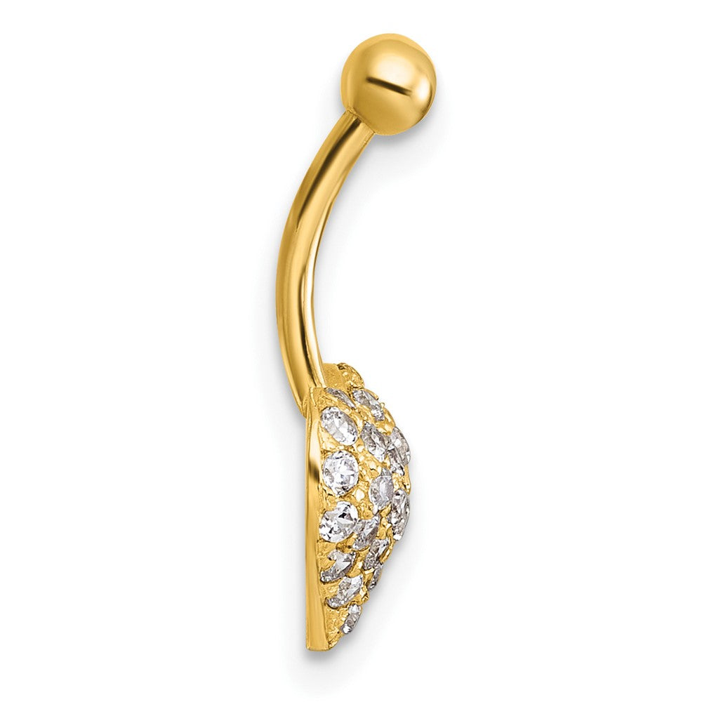 10K Gelbgold Poliert 18 Stärke Pavé Zirkonia Herz Navel Ring