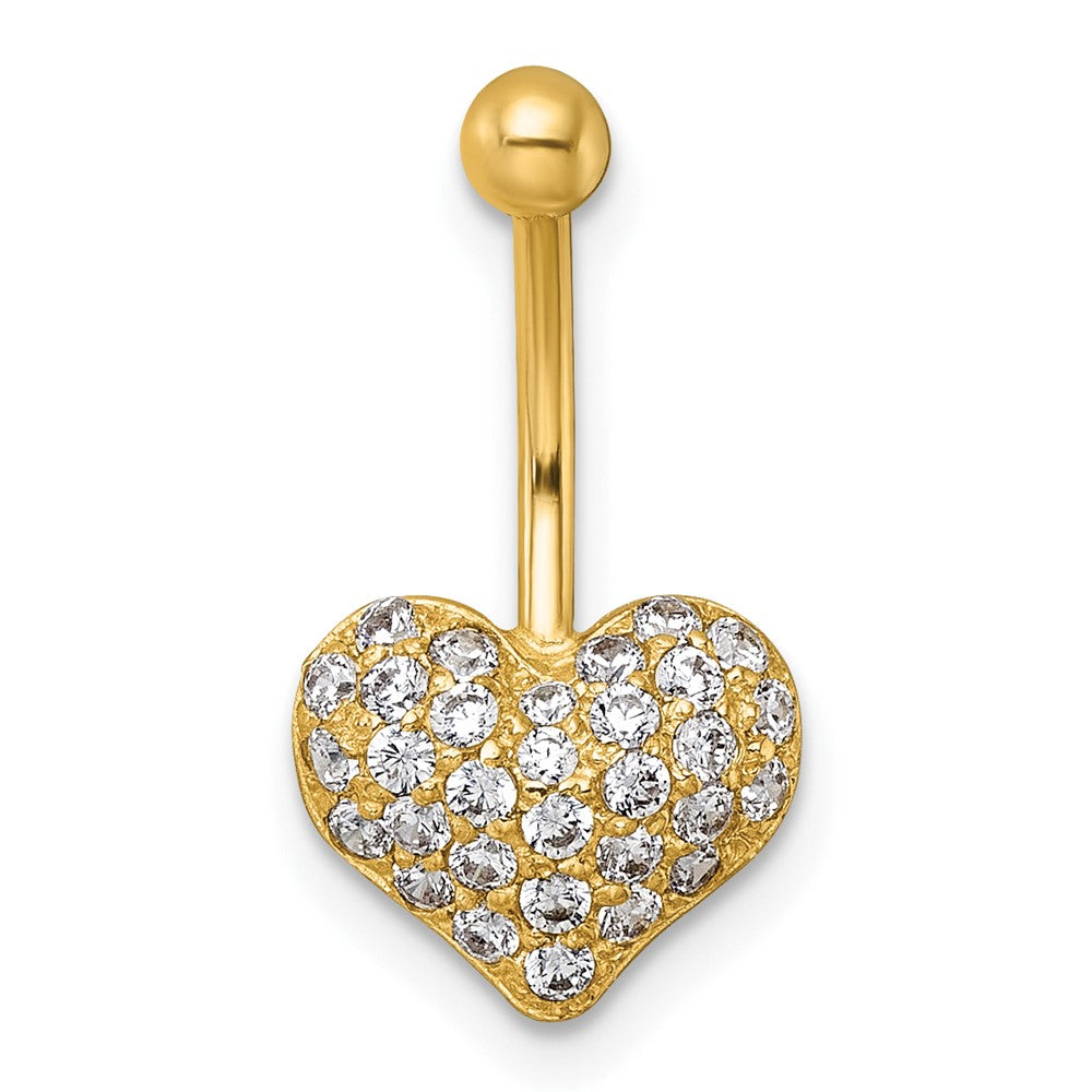 10K Gelbgold Poliert 18 Stärke Pavé Zirkonia Herz Navel Ring