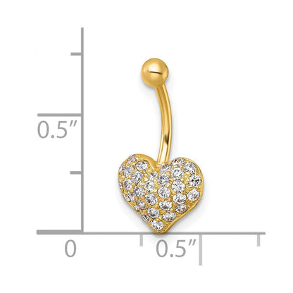 10K Gelbgold Poliert 18 Stärke Pavé Zirkonia Herz Navel Ring