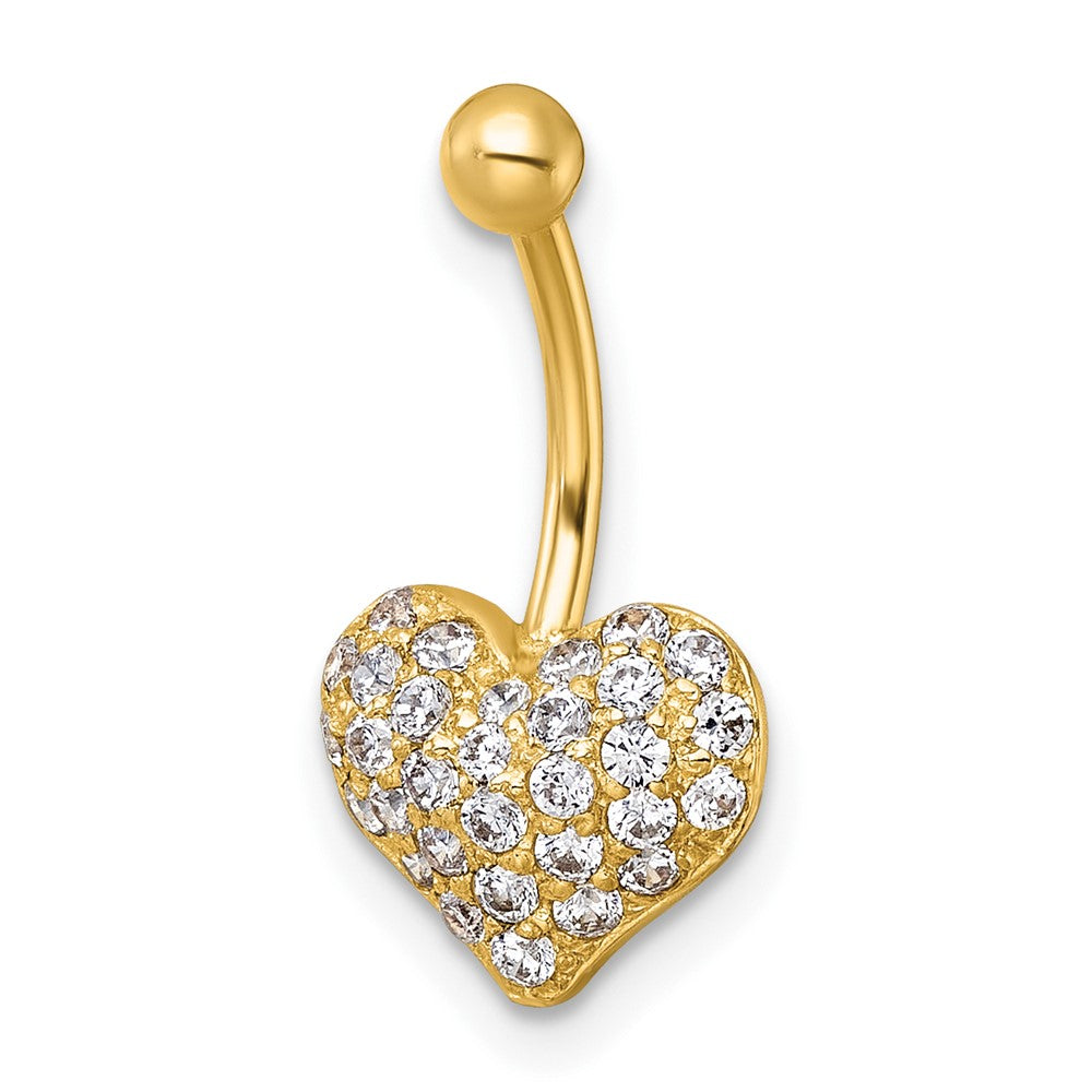 10K Gelbgold Poliert 18 Stärke Pavé Zirkonia Herz Navel Ring