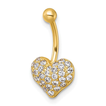 10K Gelbgold Poliert 18 Stärke Pavé Zirkonia Herz Navel Ring