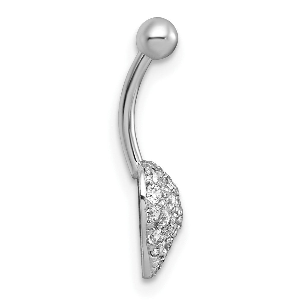 10K Weißgold Poliert 16 Stärke Pavé Zirkonia Herz Navel Ring