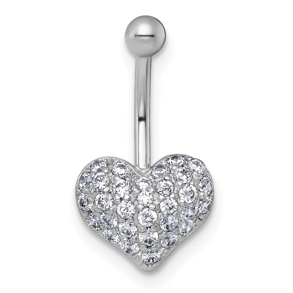 10K Weißgold Poliert 16 Stärke Pavé Zirkonia Herz Navel Ring