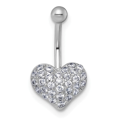 10K Weißgold Poliert 16 Stärke Pavé Zirkonia Herz Navel Ring