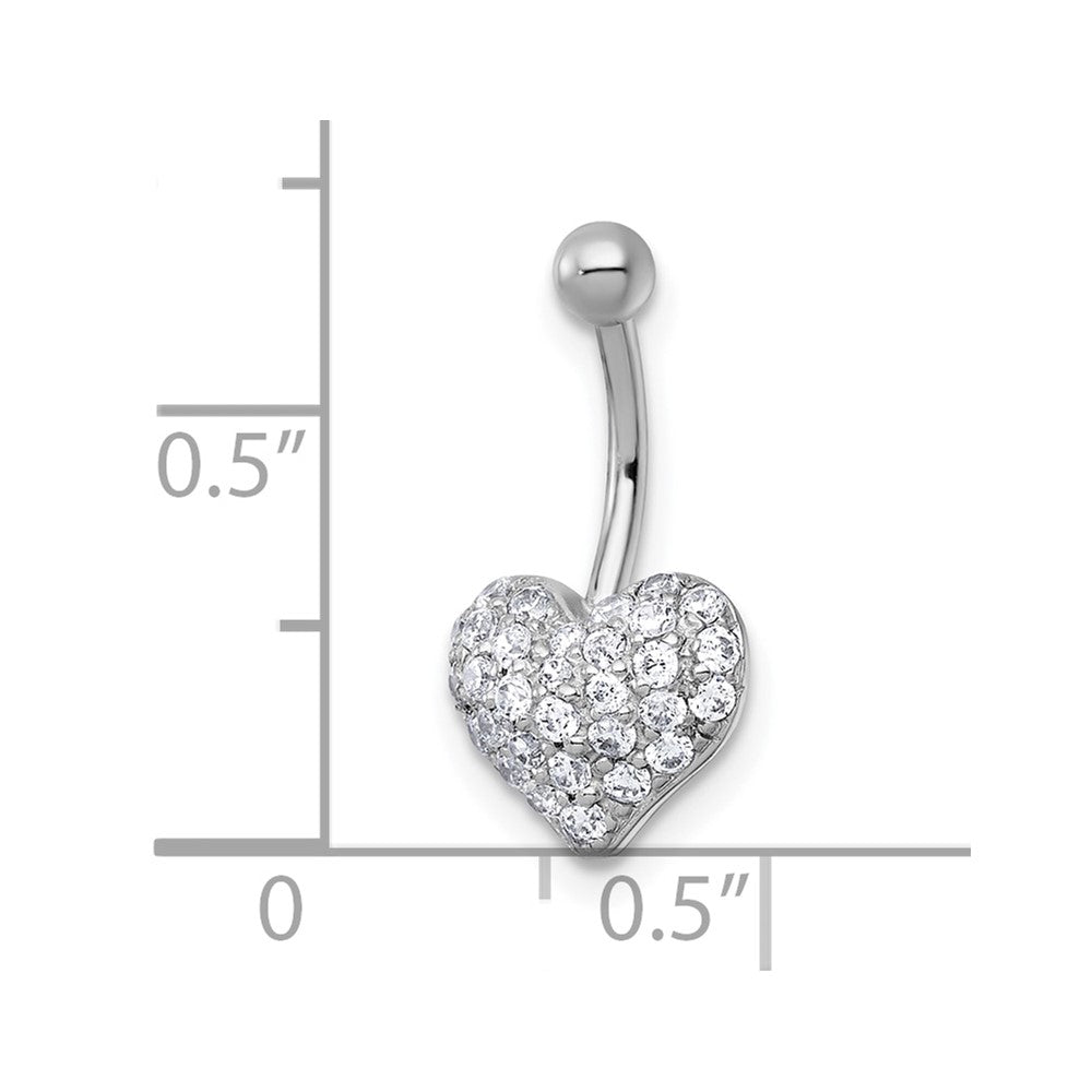 10K Weißgold Poliert 16 Stärke Pavé Zirkonia Herz Navel Ring