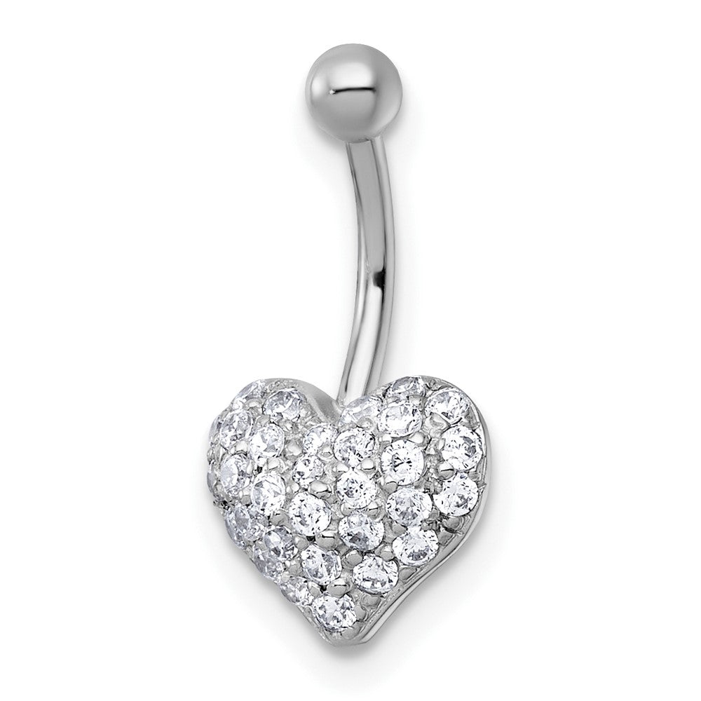 10K Weißgold Poliert 16 Stärke Pavé Zirkonia Herz Navel Ring
