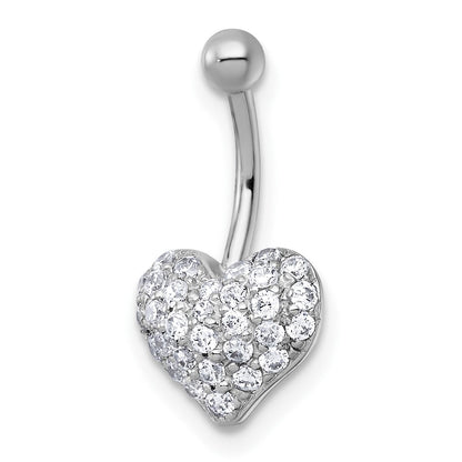 10K Weißgold Poliert 16 Stärke Pavé Zirkonia Herz Navel Ring