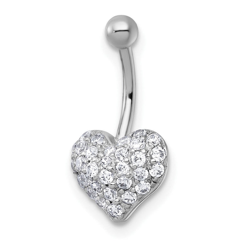 10K Weißgold Poliert 16 Stärke Pavé Zirkonia Herz Navel Ring