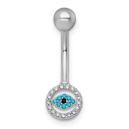 10K Weißgold Poliert 14 Stärke und Blau Zirkonia Böse Auge Navel Ring
