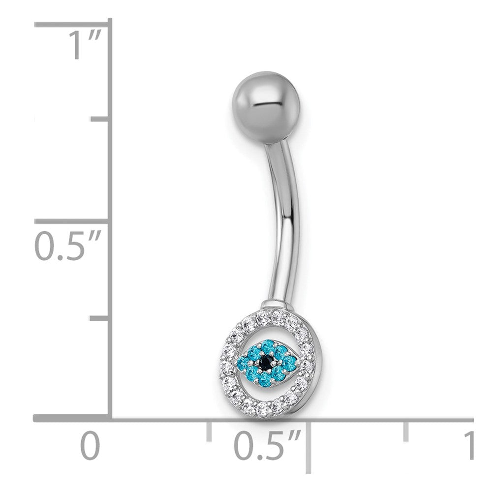 10K Weißgold Poliert 14 Stärke und Blau Zirkonia Böse Auge Navel Ring