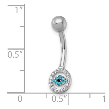 10K Weißgold Poliert 14 Stärke und Blau Zirkonia Böse Auge Navel Ring