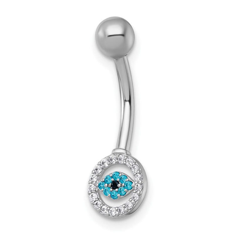 10K Weißgold Poliert 14 Stärke und Blau Zirkonia Böse Auge Navel Ring