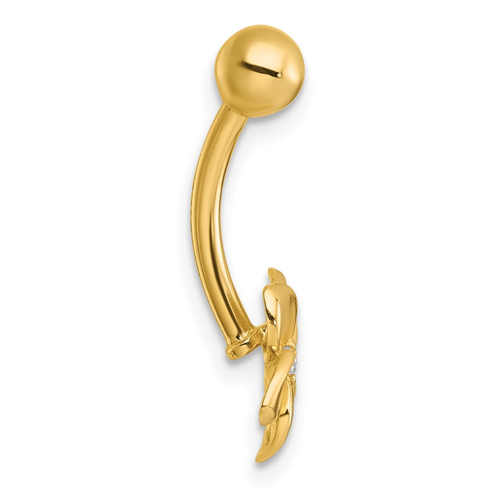 10K Gelbgold Poliert 14 Stärke Zirkonia Blume Navel Ring