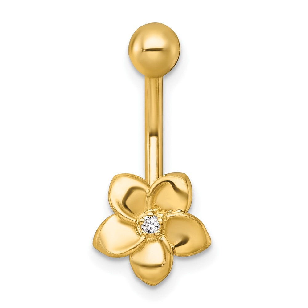 10K Gelbgold Poliert 14 Stärke Zirkonia Blume Navel Ring