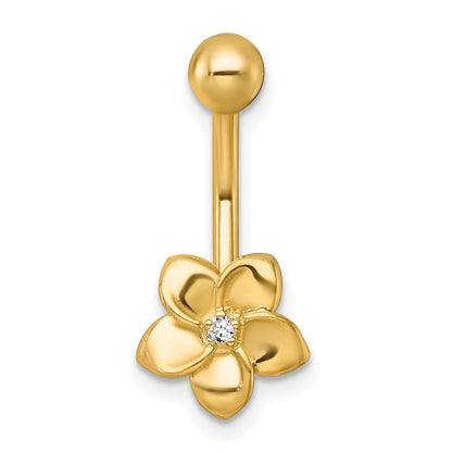 10K Gelbgold Poliert 14 Stärke Zirkonia Blume Navel Ring