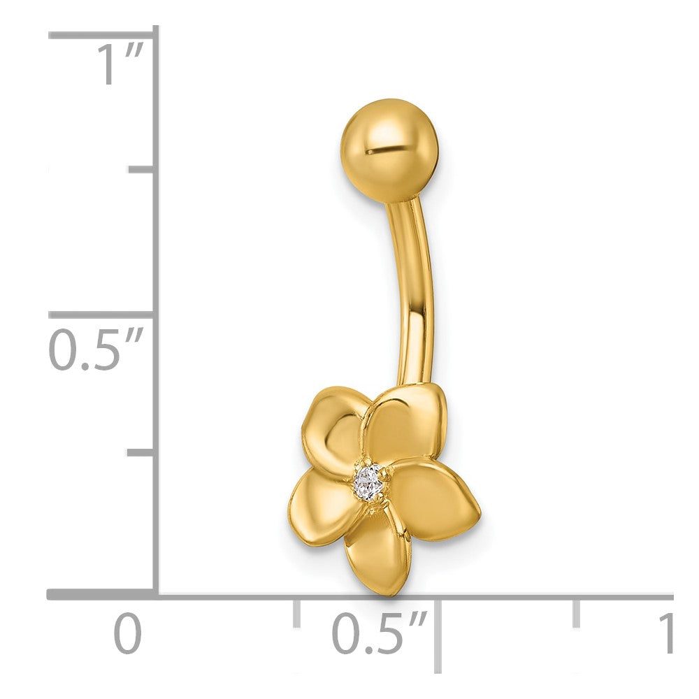 10K Gelbgold Poliert 14 Stärke Zirkonia Blume Navel Ring
