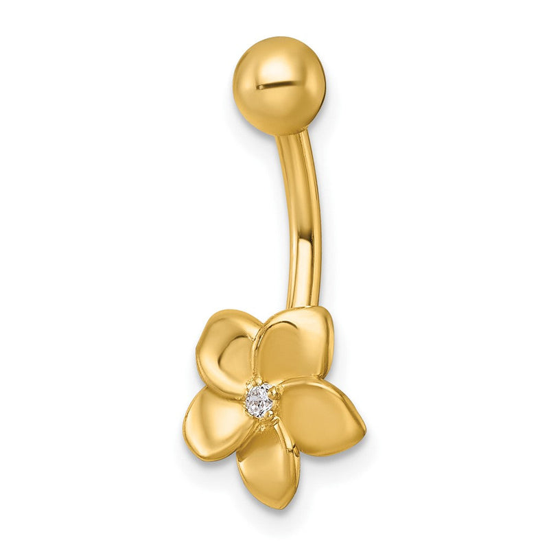 10K Gelbgold Poliert 14 Stärke Zirkonia Blume Navel Ring