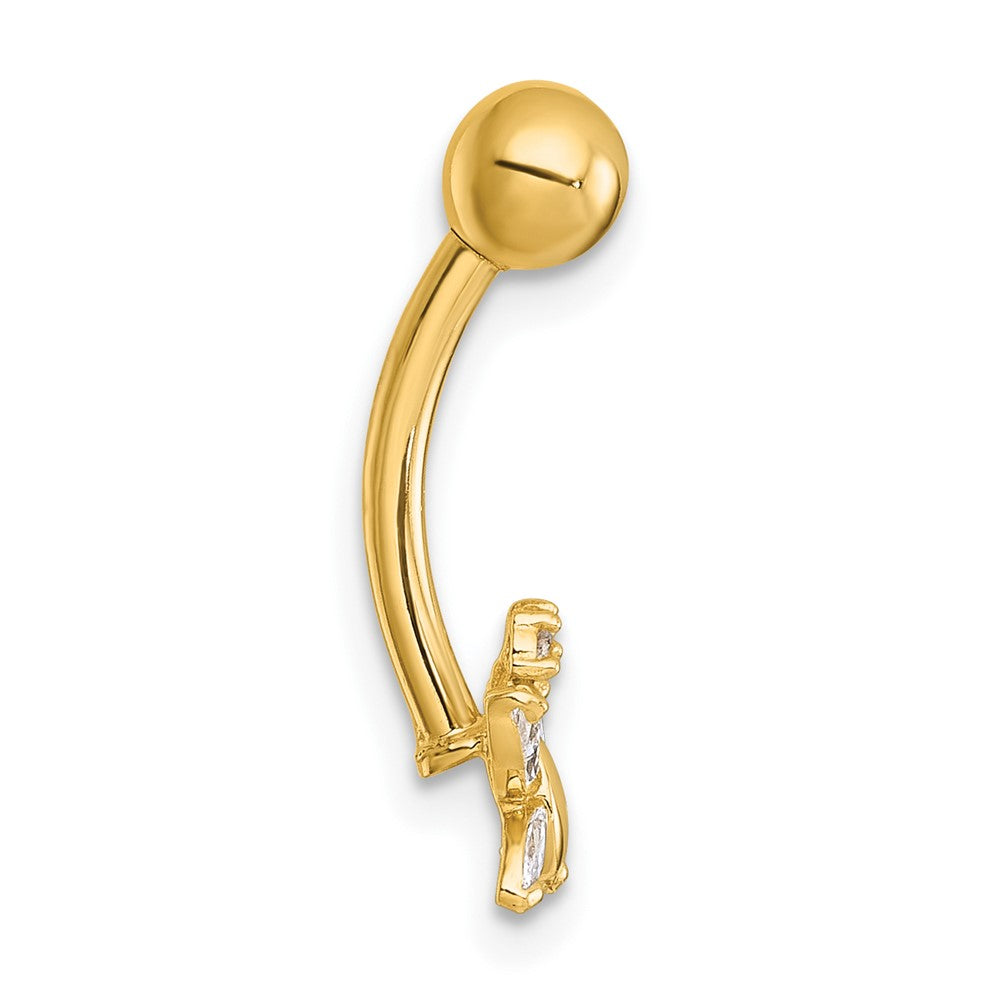 10K Gelbgold Poliert 14 Stärke Zirkonia Schmetterling Navel Ring