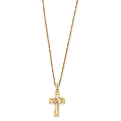 10K Tricolor Schwarz Hills Gold Kreuz Halskette