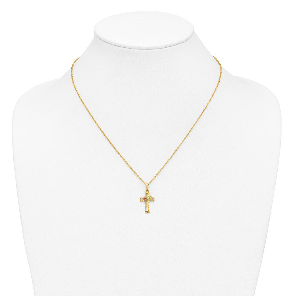 10K Tricolor Schwarz Hills Gold Kreuz Halskette