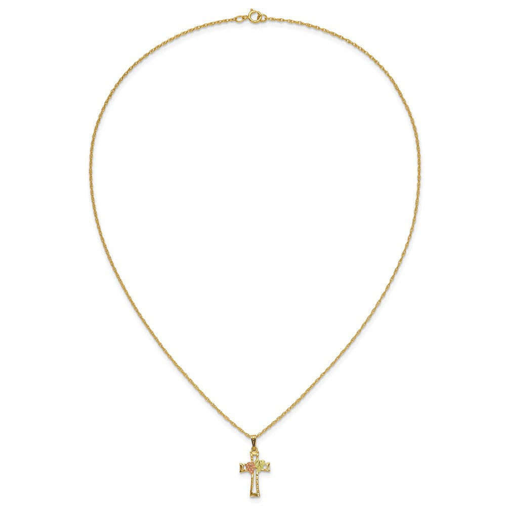 10K Tricolor Schwarz Hills Gold Kreuz Halskette