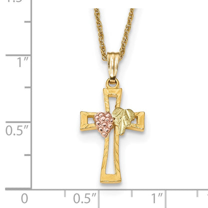 10K Tricolor Schwarz Hills Gold Kreuz Halskette