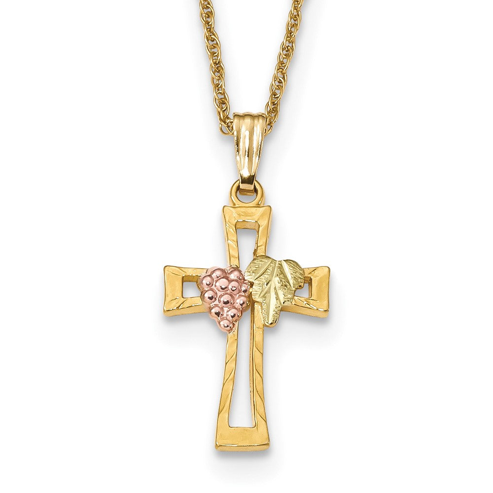 10K Tricolor Schwarz Hills Gold Kreuz Halskette
