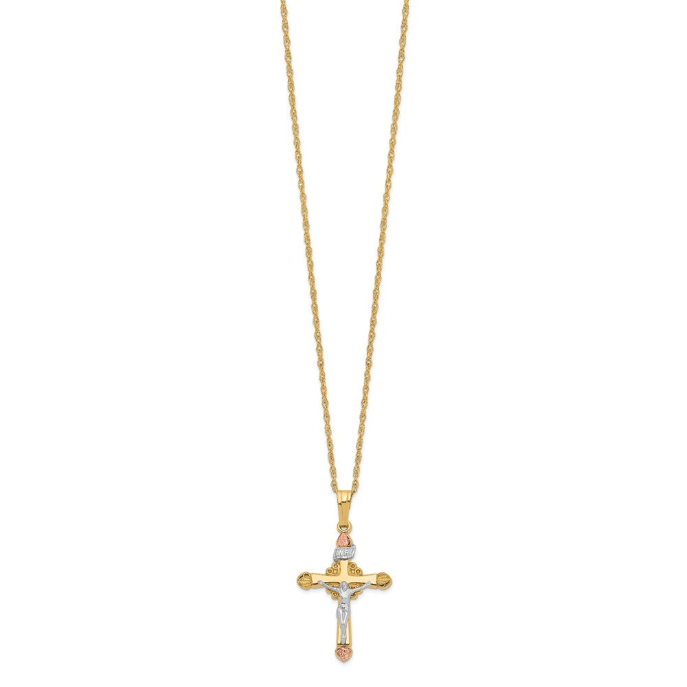10K Tricolor & 14K Golddoublé mit 12K Akzente Kreuz Halskette