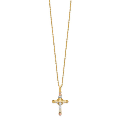 10K Tricolor & 14K Golddoublé mit 12K Akzente Kreuz Halskette